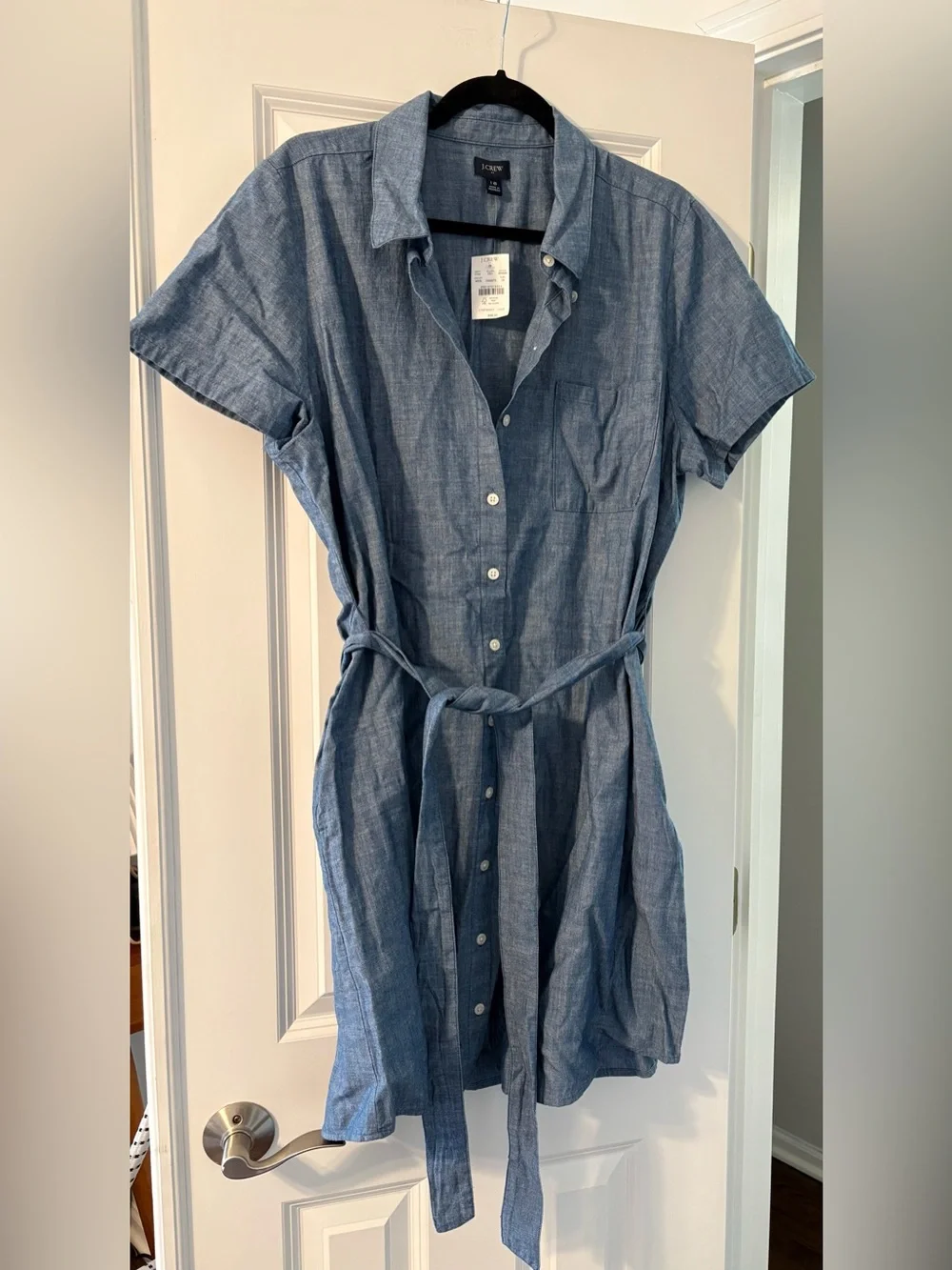 NWT J. Crew Blue Chambray Button-Down Shirt Dress with Tie Waist - Size 18